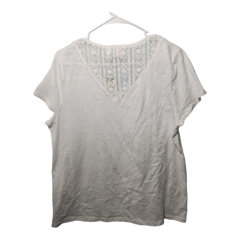 Chicos Zenergy Retreat V Neck Lace Yoke Tee Top Blouse White Size 2 or US Lg - Picture 3 of 6